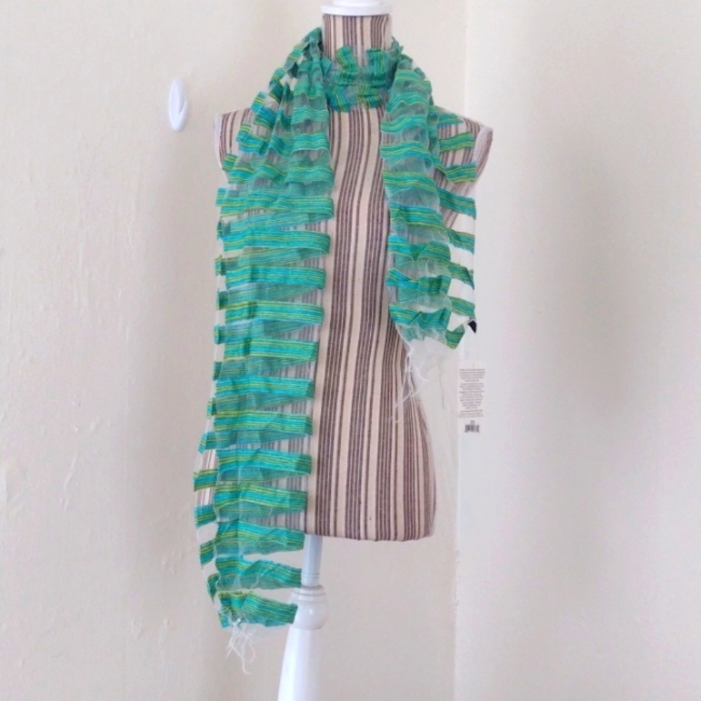 Rising Tide Green 100% Silk Contemporary Summer Scarf w Fringe NWT